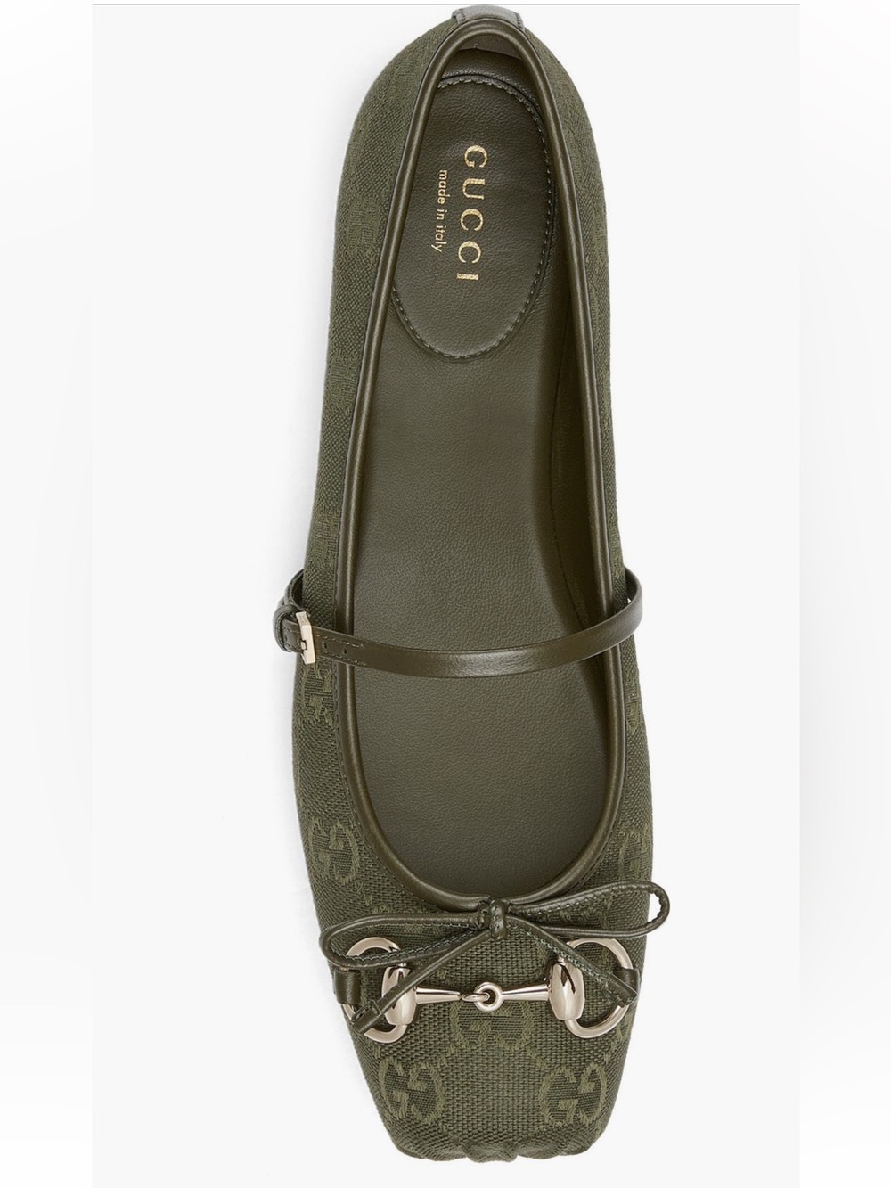 Authentic Gucci Horsebit Mary Jane Ballet Flat GG Logo Print Dark Green 8US 38EU - Picture 4 of 12